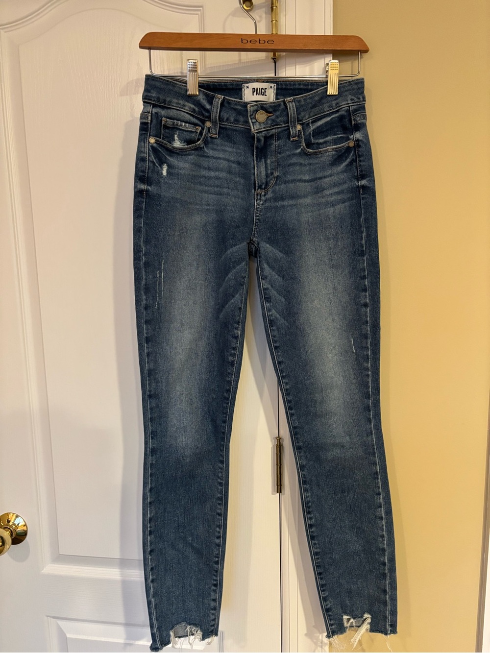 PAIGE Women's Medium Blue Distressed High-Rise Skinny Jeans